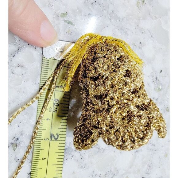 Vintage Crocheted Christmas Bell Ornaments Set‎ of 10 Gold Starched Glitter - Picture 6 of 6